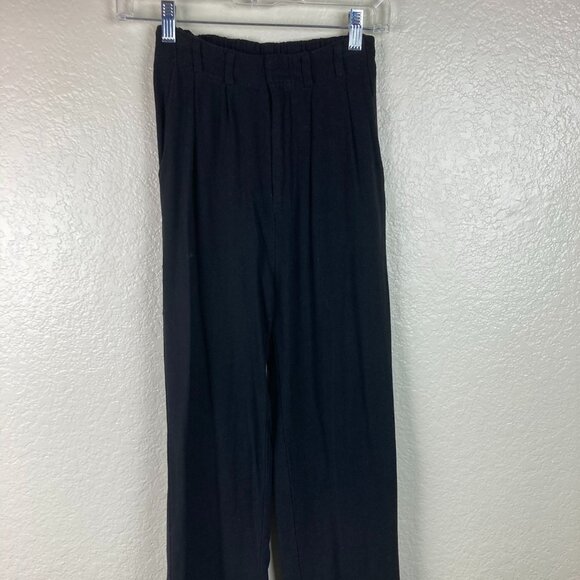 Miou Muse Black Wide Leg Elastic Waist Dress Pants Linen Rayon Sz S - Picture 1 of 10